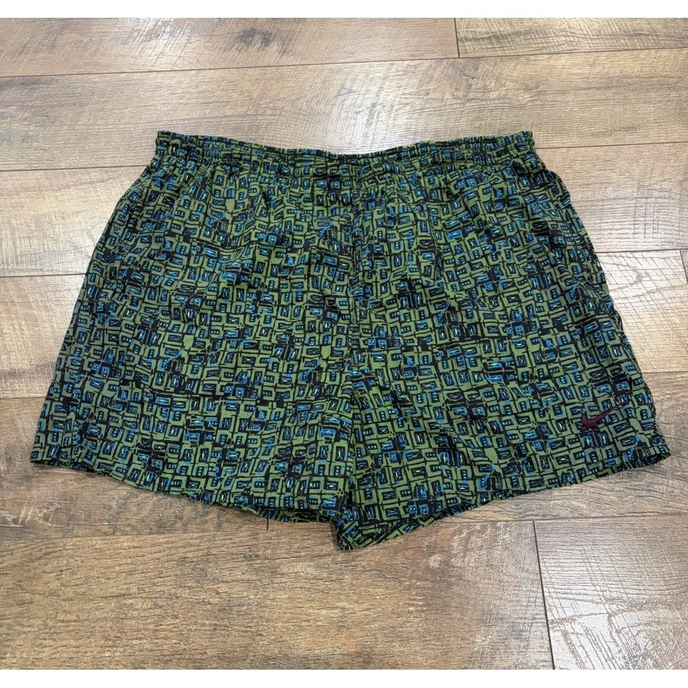 Vintage 90s Nike Geometric Abstract Board Shorts Swim Trunks XXL Green
